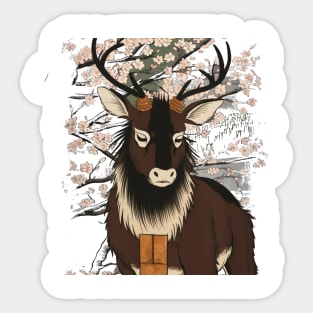 Dour Deer Japanese Art Print Sticker